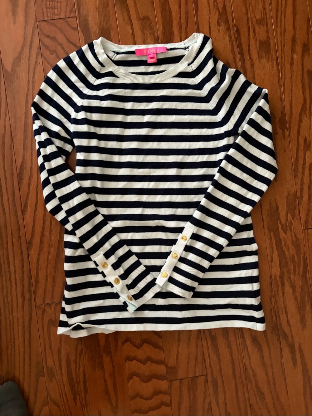 Navy & White Striped Long-Sleeve top